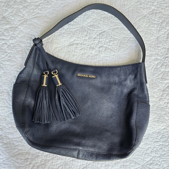 MICHAEL Michael Kors Handbags - MICHAEL KORS Dark Blue Leather Hobo Bag with Tassels